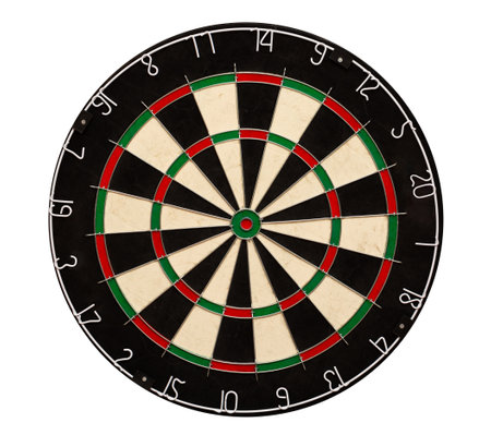 Classic professional sisal dart board isolated on white background.の写真素材