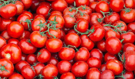 Delicious ripe tasty red tomatoes at the bazaar market.の写真素材