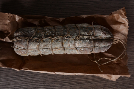 Italian salami seasoned black background