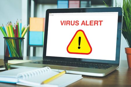 Virus Alert Sign on computerの写真素材