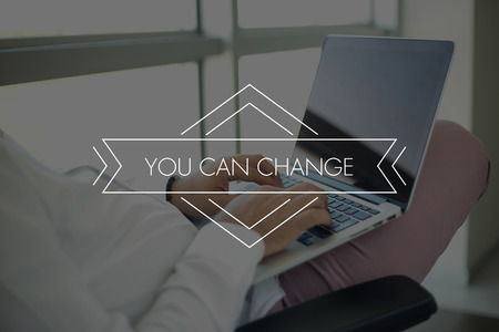 People Using Laptop and YOU CAN CHANGE Conceptの写真素材