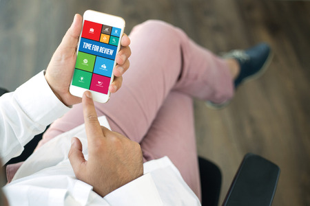 COMMUNICATION TECHNOLOGY INTERNET APP BUSINESS TIME FOR REVIEW CONCEPTの写真素材