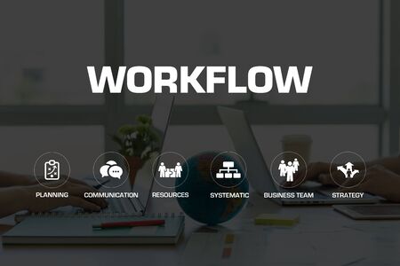 WORKFLOW ICONS AND KEYWORDS CONCEPTの写真素材