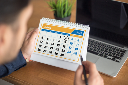 Mark on the calendar at June 2, 2017. Save the dateの写真素材