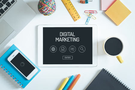 DIGITAL MARKETING Concept on Tablet PC Screen with Iconsの写真素材