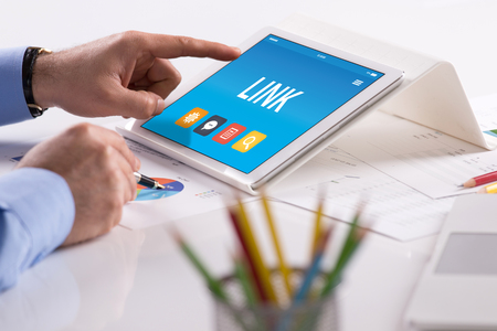 LINK CONCEPT ON TABLET PC SCREENの写真素材