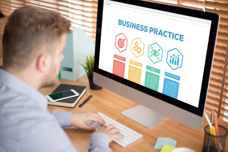 Business Practice Experience Development Vision Performance Word With Iconsの写真素材