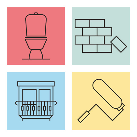 Flat interior decorative icons of furniture elements. Home Interior Conceptのイラスト素材