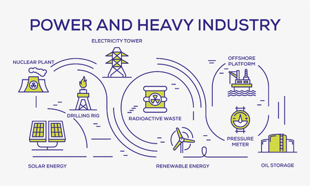 Power and Heavy Industry Colored Iconsのイラスト素材