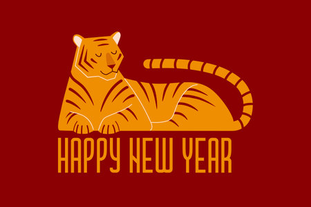 Concept background with tiger for banner, greeting cards, poster. flat vector illustrationのイラスト素材