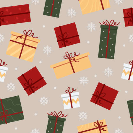 Seamless pattern with gift boxes. Vector flat illustration.のイラスト素材