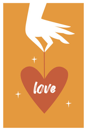 Minimalist Valentine's Day card in boho style. flat vector illustrationのイラスト素材