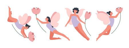 fairies. Mythical fairy tale characters. Flat vector illustration.のイラスト素材