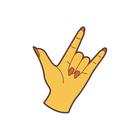 Vector hand in rock gesture. Two fingers up. Flat illustration.のイラスト素材