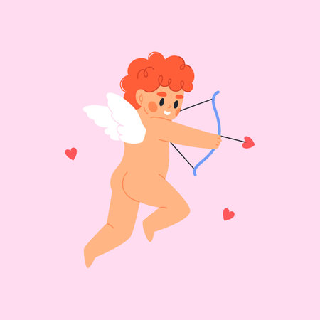 Cupid with bow and arrow. Vector flat illustration for Valentine's Day.