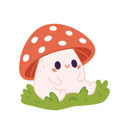 Cute mushroom in kawaii style. Vector flat illustration.のイラスト素材