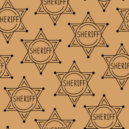 Seamless pattern with sheriff badge star. Hand drawn illustration.のイラスト素材