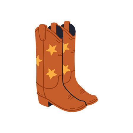 Cowgirl boots with stars print. Western and wild west theme. Hand drawn vector illustration isolated on white background.のイラスト素材
