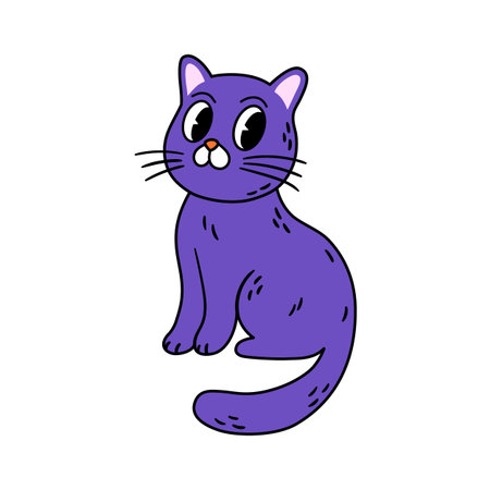 Purple cat with large eyes. Hand drawn vector illustration in modern retro style.のイラスト素材