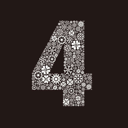 Arabic numeral 4 made of flowers designのイラスト素材