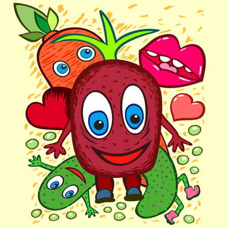 Several vegetables gathered together to make crazy party and to have a lot of fun. Vector concept.のイラスト素材