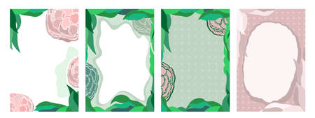 Vector set of four floral rectangular posters.のイラスト素材