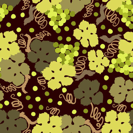 White grapes pattern. Vector seamless illustration. Branches of grapes on black background.のイラスト素材