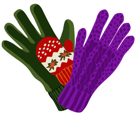 Man's glove, woman's and child's mittens in a shape of heart. Family concept. Happy family in winter.のイラスト素材
