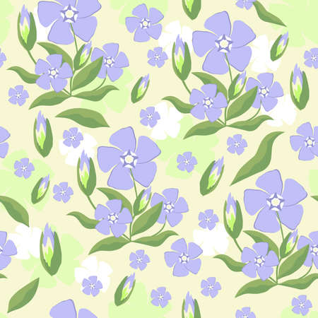 Vector seamless isolated floral pattern with periwinkle flowers. Soft pastel colors.のイラスト素材