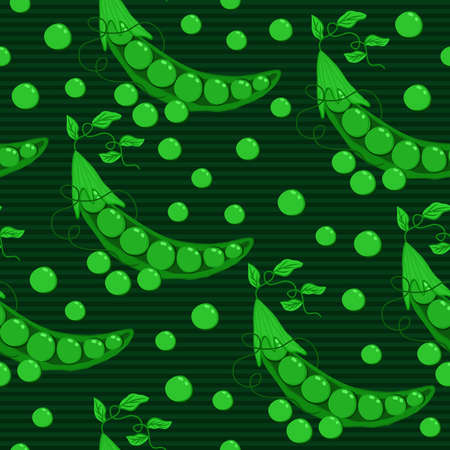 Vector seamless bright pattern with peas and stripes. green color.のイラスト素材