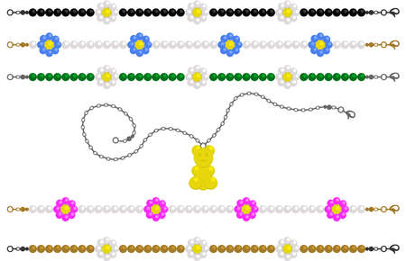 Vector isolated set of various bijouterie with camomiles and jelly bear.のイラスト素材