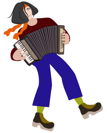 Vector bright illustration of accordionist isolated on white background.のイラスト素材