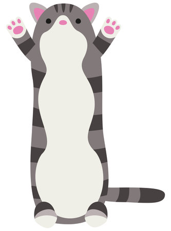 Vector illustration of long toy striped cat isolated on white background. Cute soft pillow.のイラスト素材