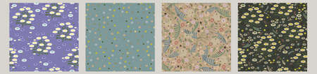Vector set of four seamless multicolor floral patterns.
