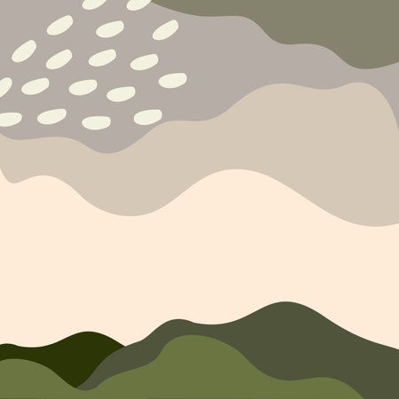 Vector abstract composition with beige and green waves and light yellow spots.のイラスト素材