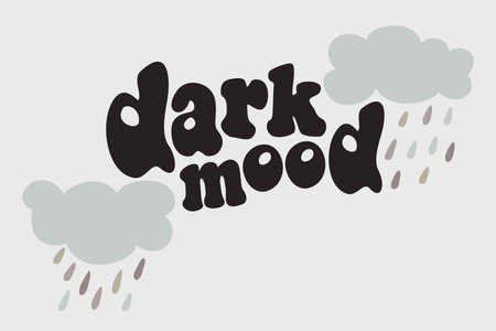 Vector illustration of clouds and rain with lettering. dark mood. On light gray background. Sadness concept.のイラスト素材