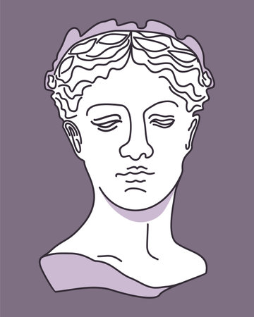 Vector illustration of female greek statue isolated on deep lilac background.のイラスト素材