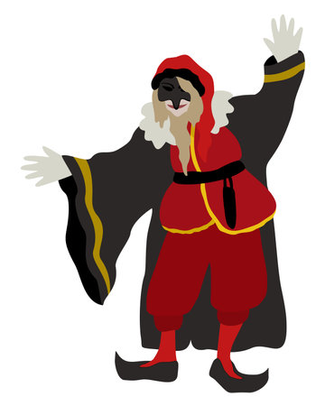 Pantalone. One of the principal actors in italian traditional theatre. Wealthy old merchant in red costume. Commedia dell'arte. Vector isolated illustration.のイラスト素材