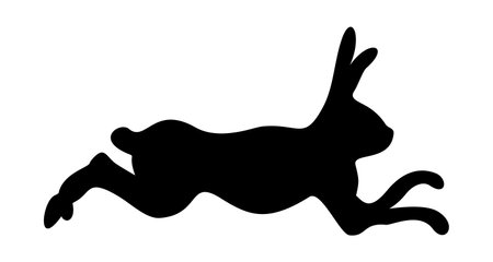 Vector isolated black silhouette of running hare.のイラスト素材