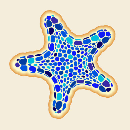 Starfish with blue spots. Bright vector illustration. On light beige background.のイラスト素材