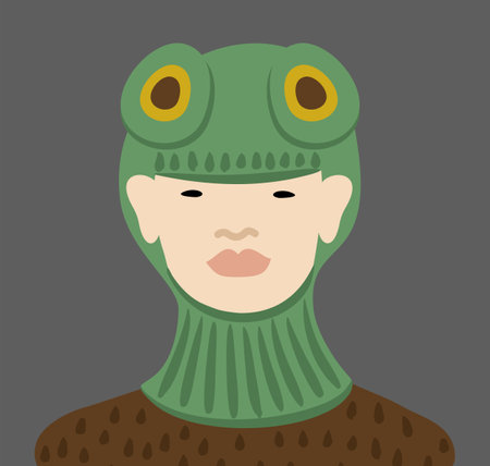 Winter warm hat in a form of a frog. Knitted helmet. vector illustration.のイラスト素材