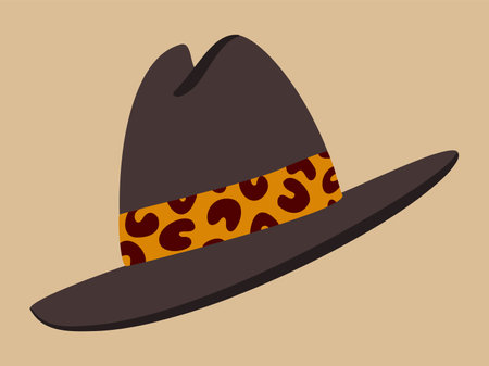 Fedora hat with leopard decorative ribbon. Woman's accessory. vector illustration.のイラスト素材
