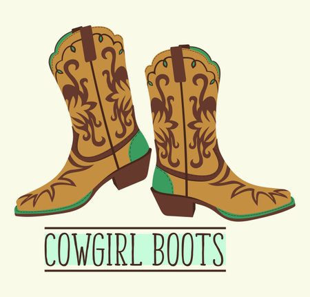 Cowgirl boots. Stylish decorated traditional footwear. wild west.のイラスト素材