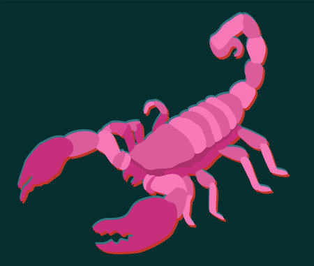 Scorpion. Pink vector scorpion on dark green background.のイラスト素材