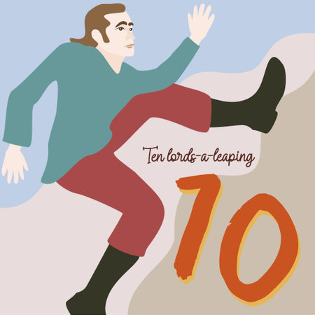 The twelve days of Christmas. tenth day. Ten lords-a-leaping. christmas concept.のイラスト素材