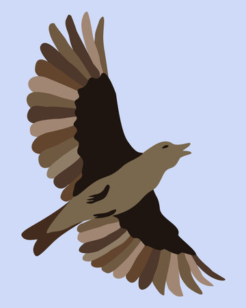 Vector illustration of bird flight. Isolated on light blue background.