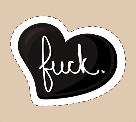 black heart sticker. Fuck. Vector illustration on light beige background. Happy Valentine's Day!のイラスト素材