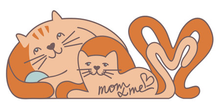 Mom and me. Two red cats, mom and kid. Vector isolated illustration.のイラスト素材