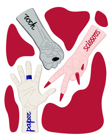 Rock, paper, scissors. hand gestures. hand sign game. Vector isolated illustration.のイラスト素材