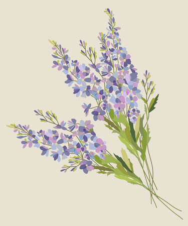 Vector branch of blue delphinium isolated on light background.のイラスト素材